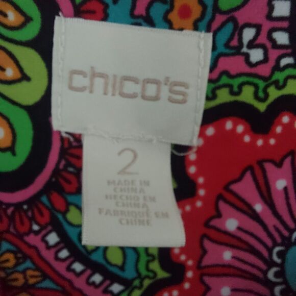 Chico's Paisley Tunic Top Size 2 Large Colorful Flare Sleeves - Picture 6 of 8